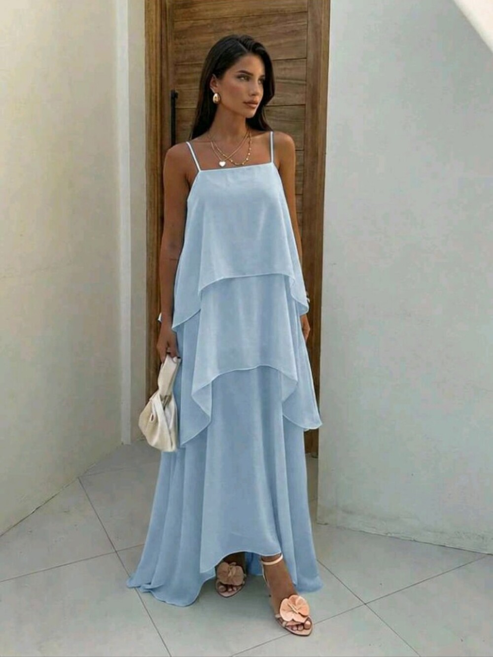 Elegant Layered Hem Spaghetti Strap Vacation Dress